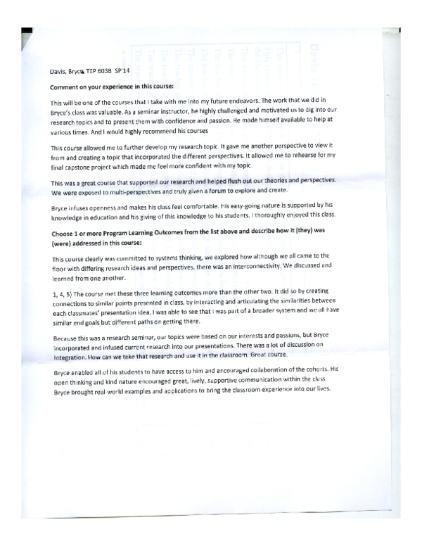(PDF) Dr. Davis Teacher Evaluations Dr. Bryce C Davis Academia.edu
