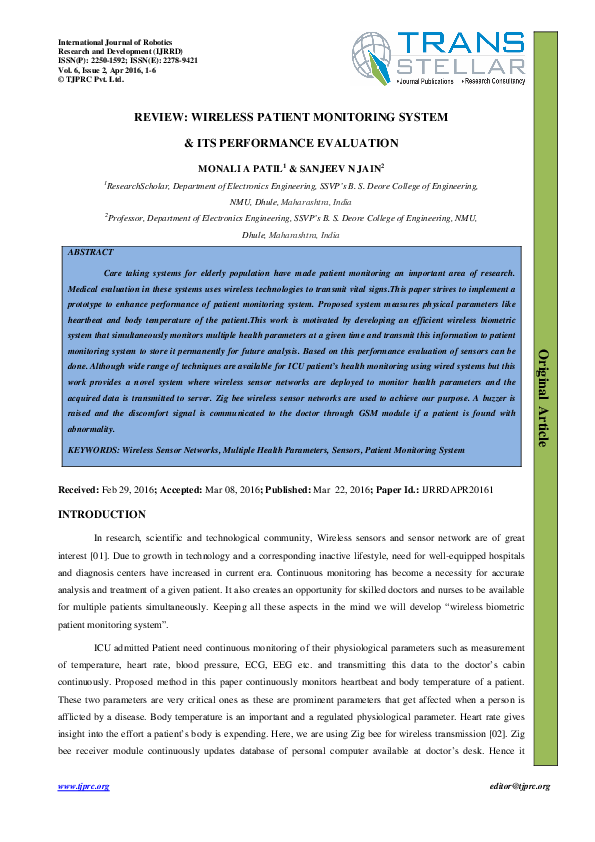 REVIEW WIRELESS PATIENT MONITORING SYSTEM & ITS PERFORMANCE EVALUATION