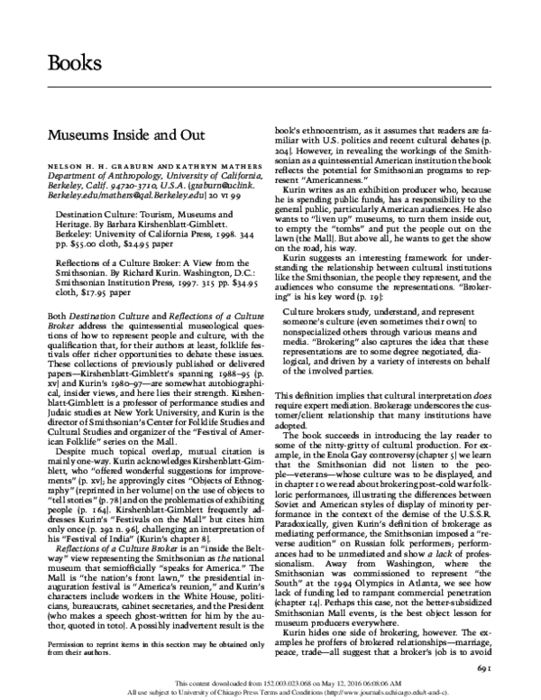 (PDF) Museums Inside and Out (Kurin's Reflections of a Culture Broker: A View from the ...