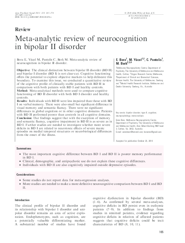(PDF) Meta-analytic review of neurocognition in bipolar II disorder