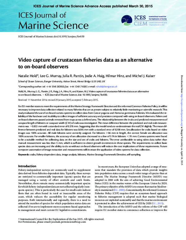 (PDF) Video capture of crustacean fisheries data as an alternative to ...