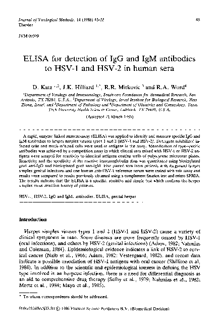 (PDF) ELISA for detection of IgG and IgM antibodies to HSV-1 and HSV-2 ...