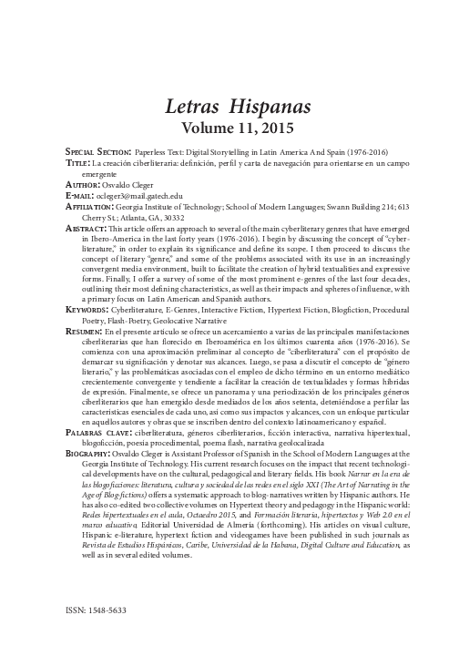  PDF La Creaci n Ciberliteraria Definici n Perfil Y Carta De 