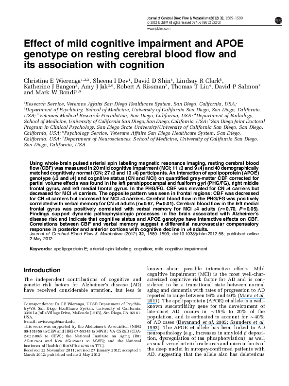 (PDF) Effect of mild cognitive impairment and APOE genotype on resting ...