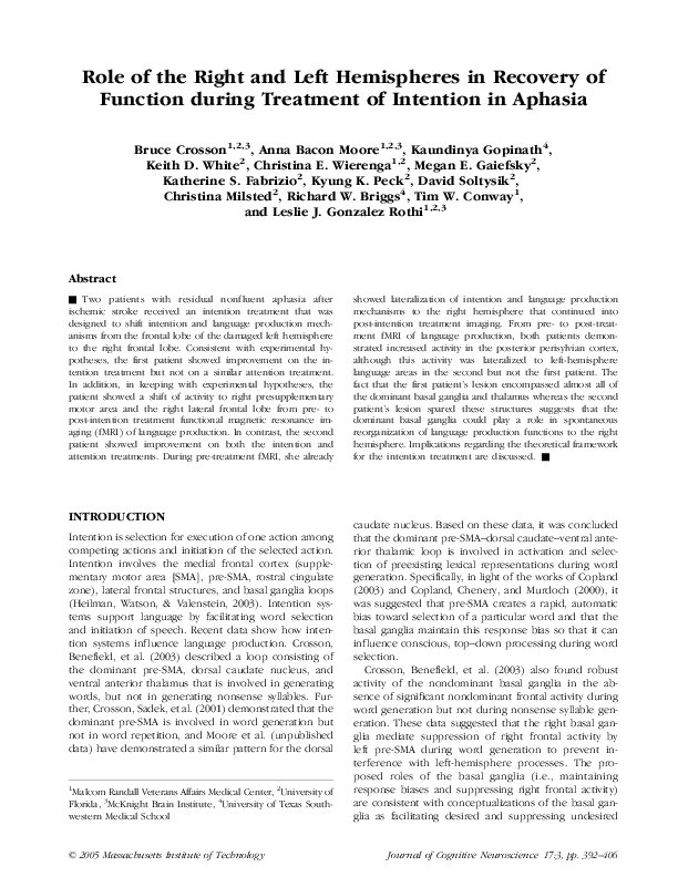  PDF Role Of The Right And Left Hemispheres In Recovery Of Function 