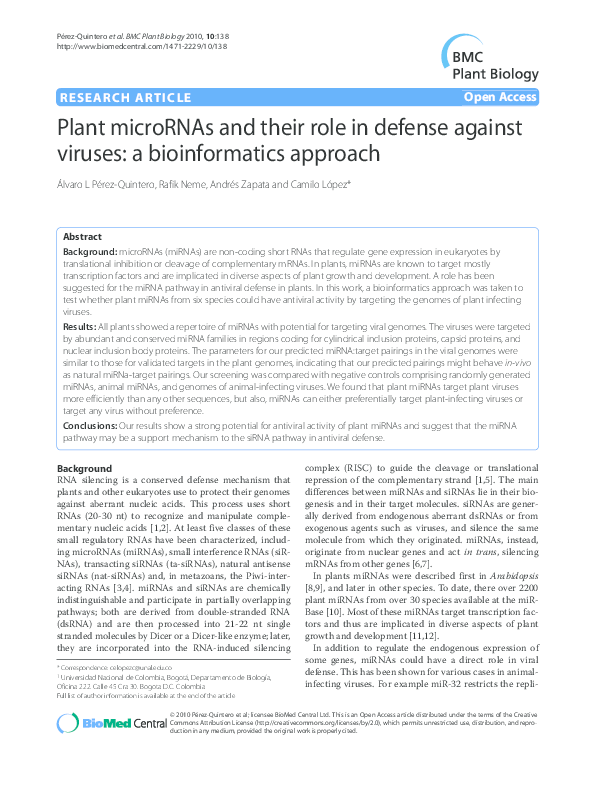 (PDF) Plant microRNAs and their role in defense against viruses: a ...