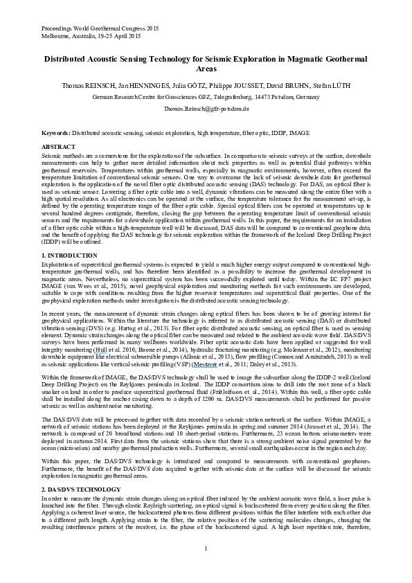 (PDF) Distributed Acoustic Sensing Technology for Seismic Exploration ...