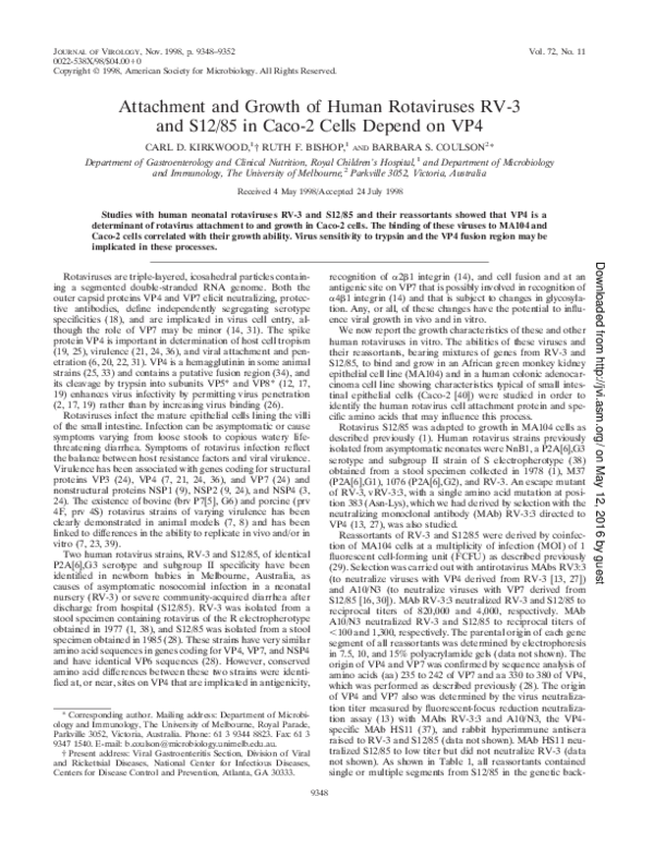 (PDF) Attachment and growth of human rotaviruses RV-3 and S12/85 in ...