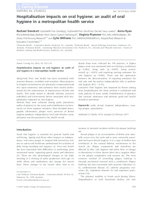 (PDF) Hospitalisation impacts on oral hygiene: an audit of oral hygiene ...