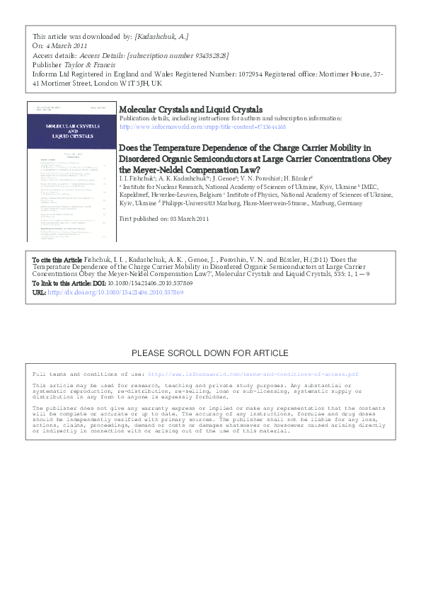 (PDF) Does the Temperature Dependence of the Charge Carrier Mobility in ...