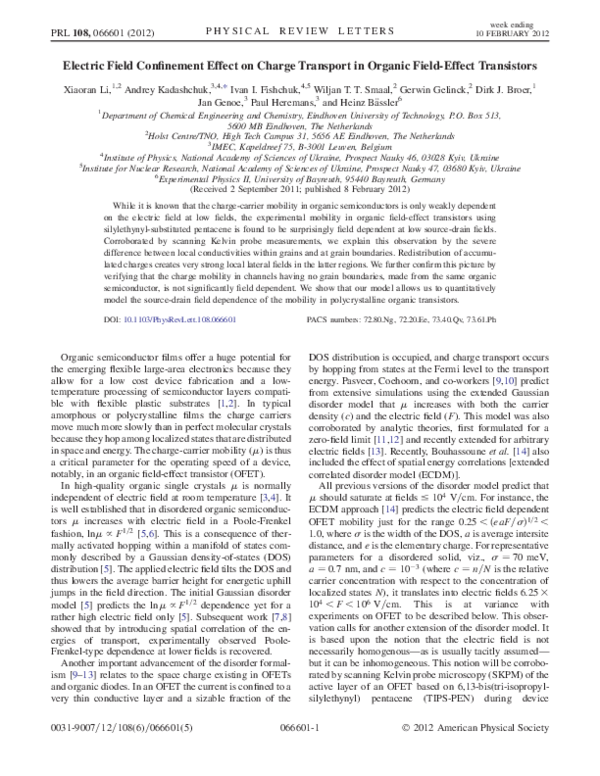 (PDF) Electric Field Confinement Effect on Charge Transport in Organic