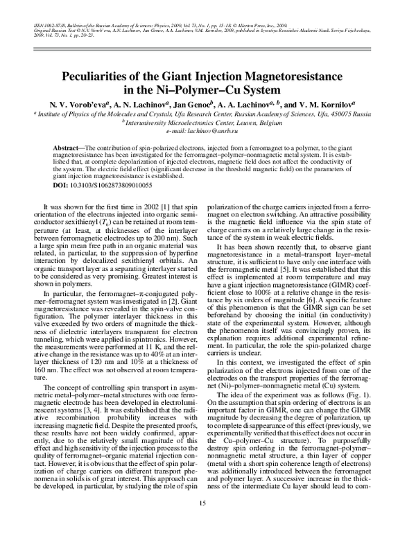 (PDF) Peculiarities of the giant injection magnetoresistance in the Ni ...