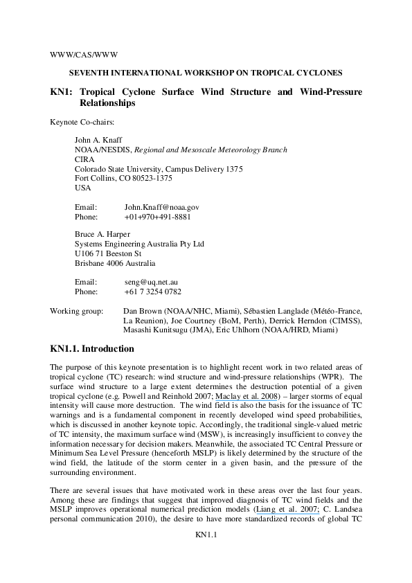(PDF) KN1: Tropical Cyclone Surface Wind Structure and Wind-Pressure ...