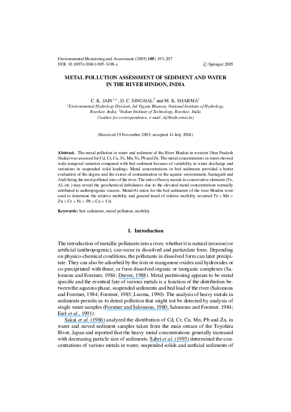 (PDF) Metal Pollution Assessment of Sediment and Water in the River ...