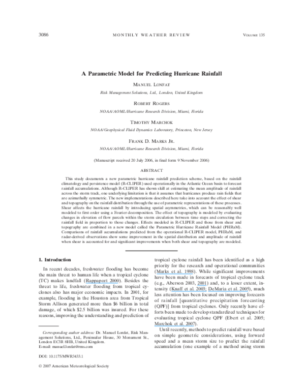(PDF) A Parametric Model for Predicting Hurricane Rainfall
