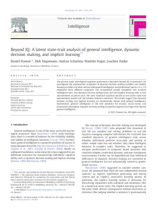 Pdf Beyond Iq A Latent State Trait Analysis Of General