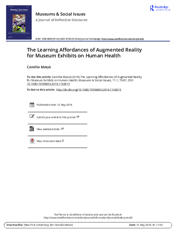 (PDF) The Learning Affordances of Augmented Reality for Museum Exhibits ...