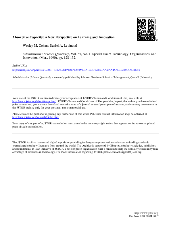 (PDF) Absorptive Capacity A New Perspective on Learning and Innovation