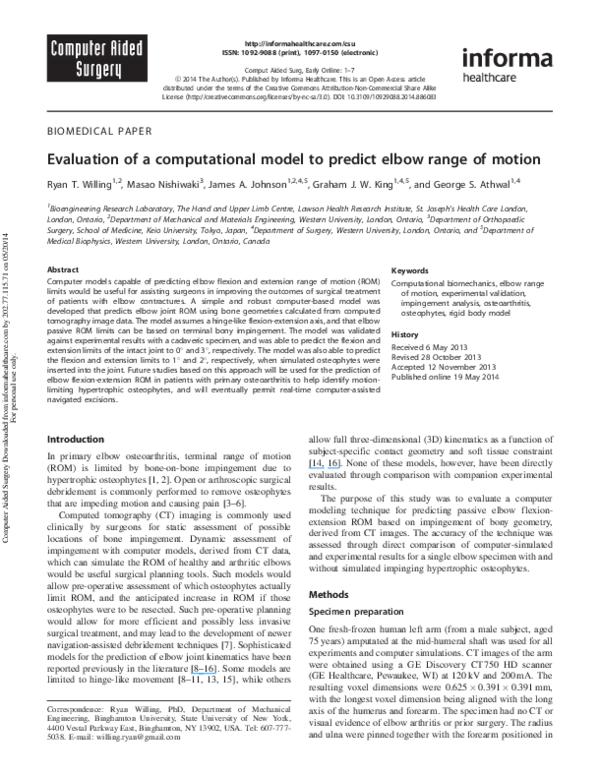 (PDF) Evaluation of a computational model to predict elbow range of motion