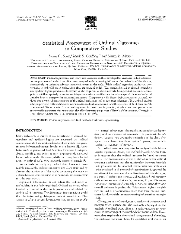 (PDF) Statistical assessment of ordinal outcomes in comparative studies