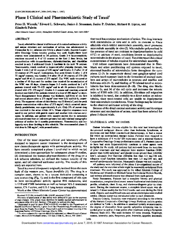 (PDF) Phase I clinical and pharmacokinetic study of taxol