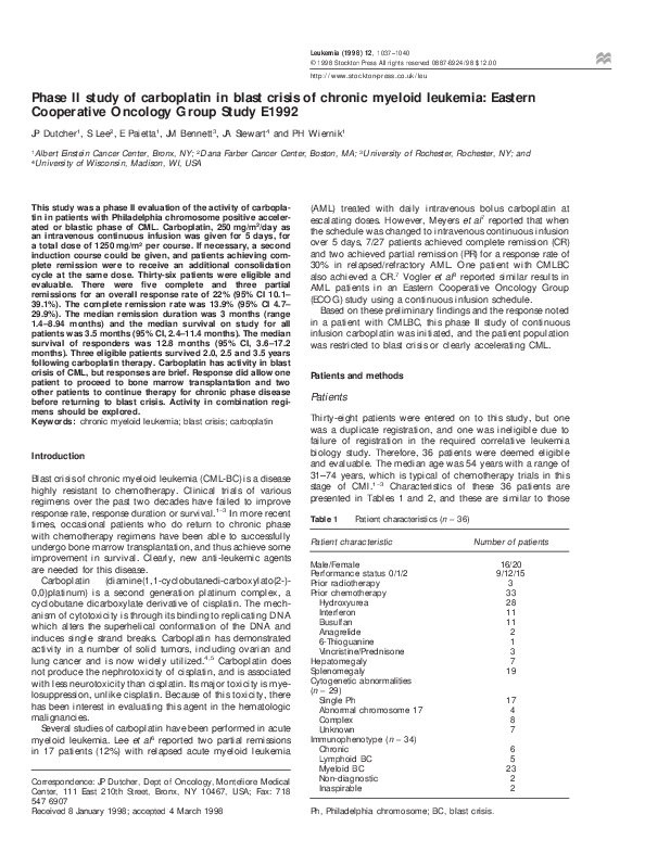 (PDF) Phase II study of carboplatin in blast crisis of chronic myeloid ...