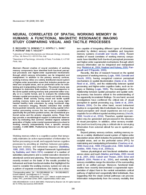 (PDF) Neural correlates of spatial working memory in humans: A ...