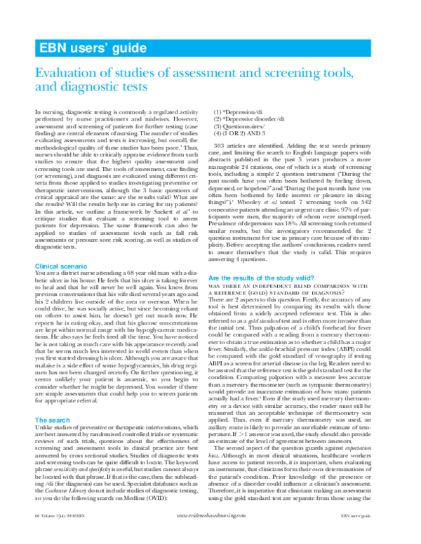 (PDF) Evaluation of studies of assessment and screening tools, and ...