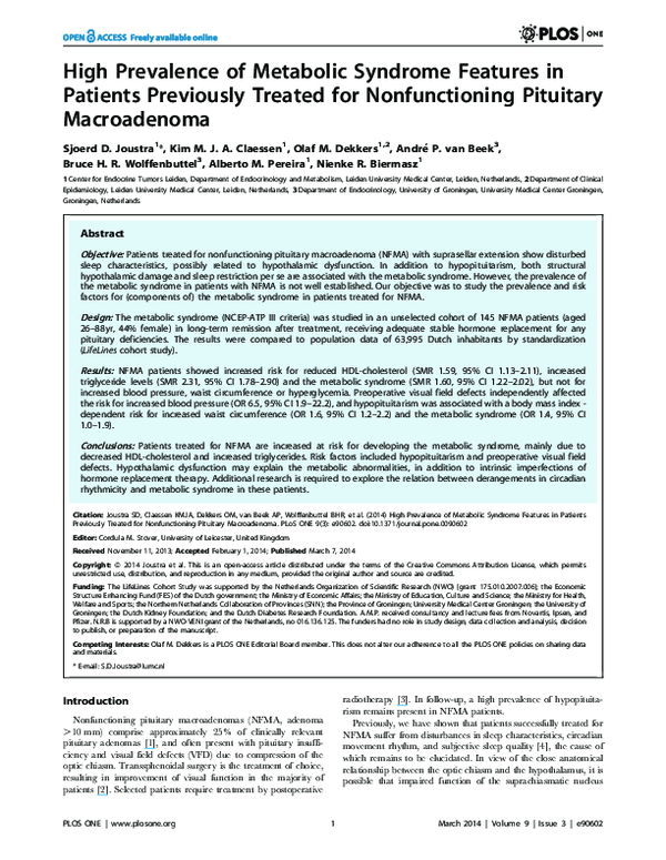(PDF) High Prevalence of Metabolic Syndrome Features in Patients ...