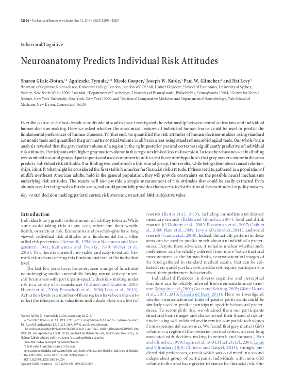 (PDF) Neuroanatomy predicts individual risk attitudes