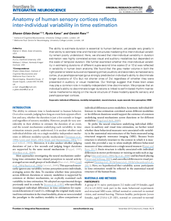 (PDF) Anatomy of human sensory cortices reflects inter-individual ...