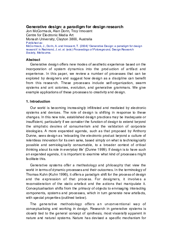 (PDF) Generative design: a paradigm for design research