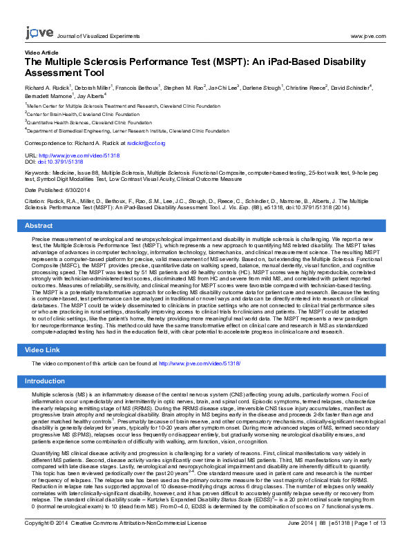 (PDF) The Multiple Sclerosis Performance Test (MSPT): An iPad-Based ...