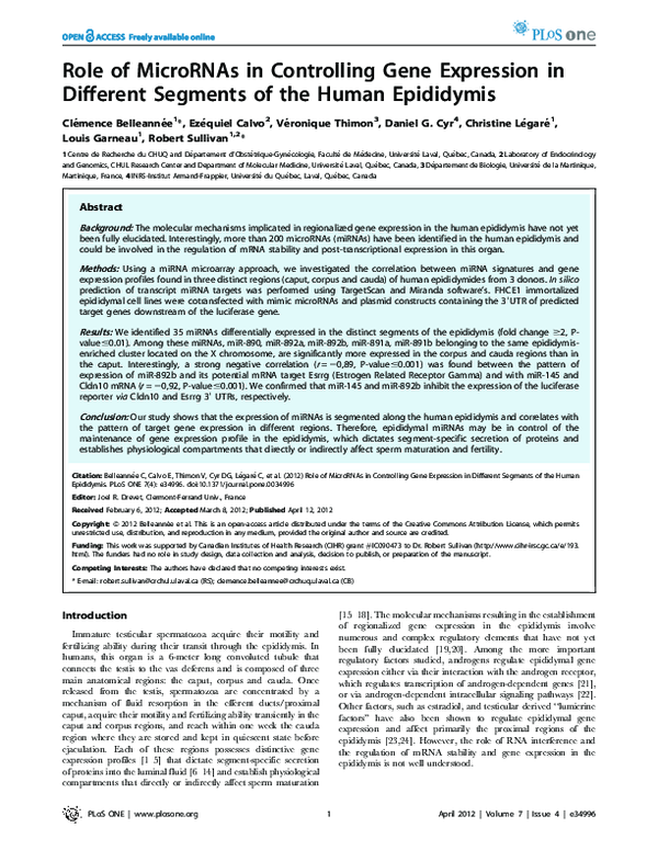 (PDF) Role of MicroRNAs in Controlling Gene Expression in Different ...