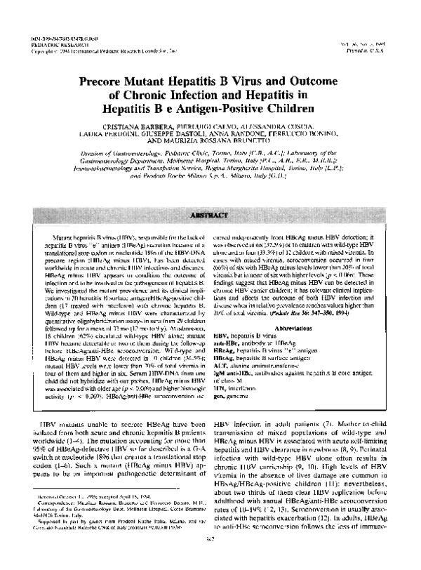(PDF) Precore Mutant Hepatitis B Virus and Outcome of Chronic Infection ...