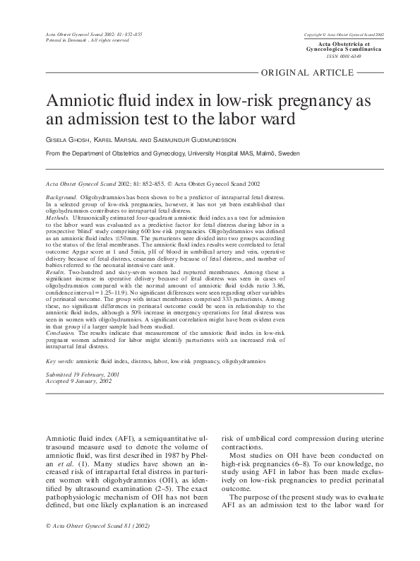 (PDF) Amniotic fluid index in low-risk pregnancy as an admission test ...