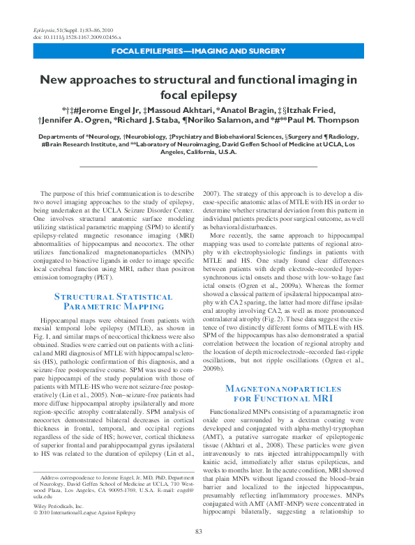 (PDF) New approaches to structural and functional imaging in focal epilepsy
