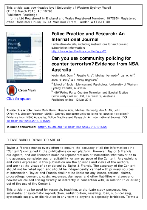 Can you use community policing for counter terrorism? Evidence from NSW, Australia