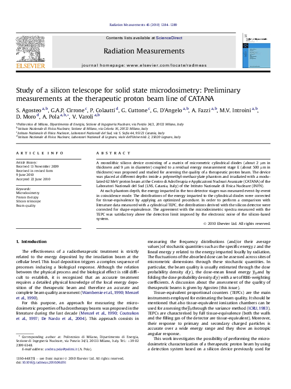 (PDF) Study of a silicon telescope for solid state microdosimetry ...