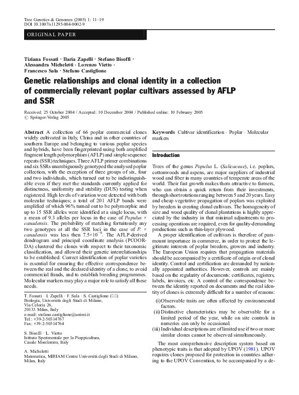 (PDF) Genetic relationships and clonal identity in a collection of ...