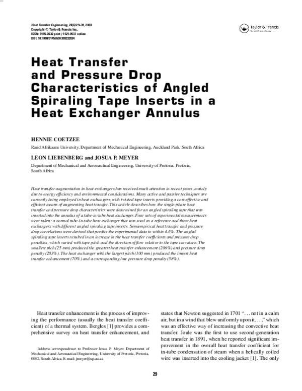 (PDF) Heat Transfer and Pressure Drop Characteristics of Angled ...