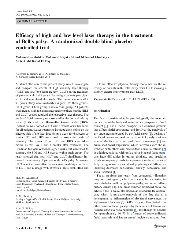 (PDF) Efficacy of high and low level laser therapy in the treatment of ...