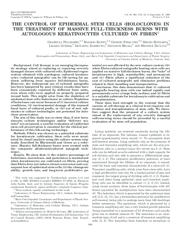(PDF) The Control of Epidermal Stem Cells (Holoclones) in the Treatment ...