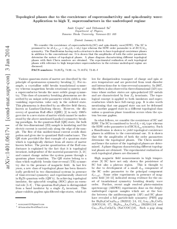 (PDF) Topological phases due to the coexistence of superconductivity ...