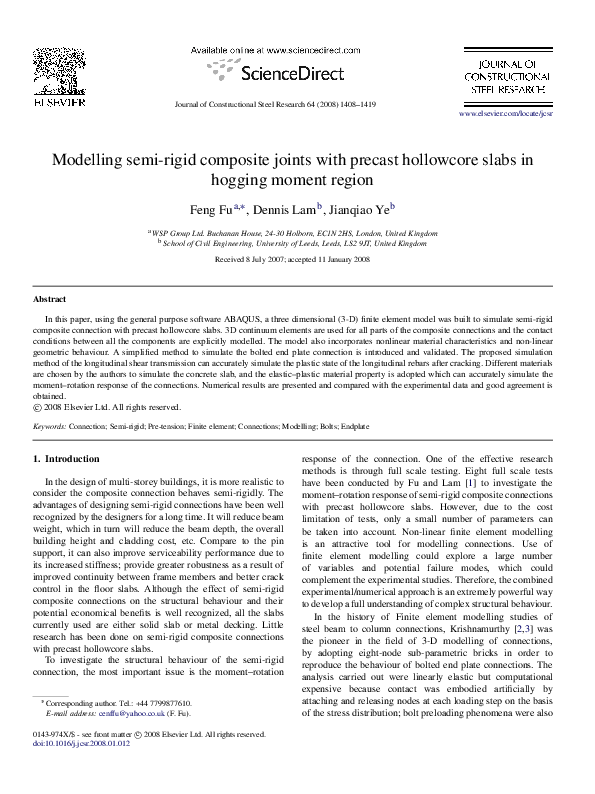 (PDF) Modelling semi-rigid composite joints with precast hollowcore ...