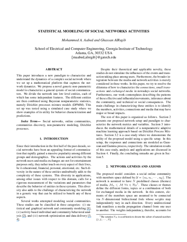 (PDF) Statistical modeling of social networks activities