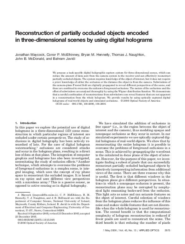 (PDF) Reconstruction of partially occluded objects encoded in three ...