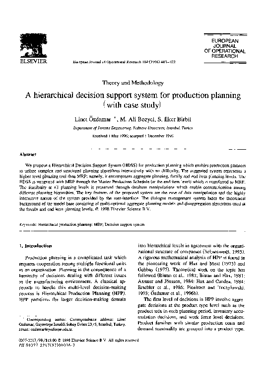 (PDF) A hierarchical decision support system for production planning ...