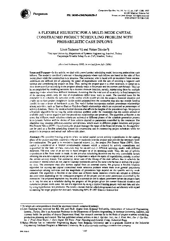 (PDF) A FLEXIBLE HEURISTIC FOR A MULTI-MODE CAPITAL CONSTRAINED PROJECT ...
