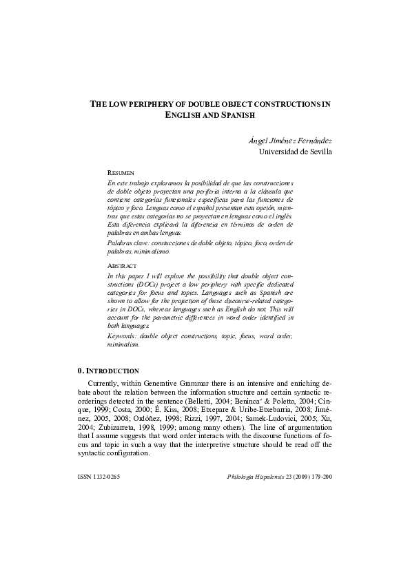 (PDF) The low periphery of double object constructions in English and